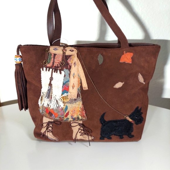 St. John's Bay Scottie Brown Leather Embellished Handheld Tote Bag - Picture 7 of 16